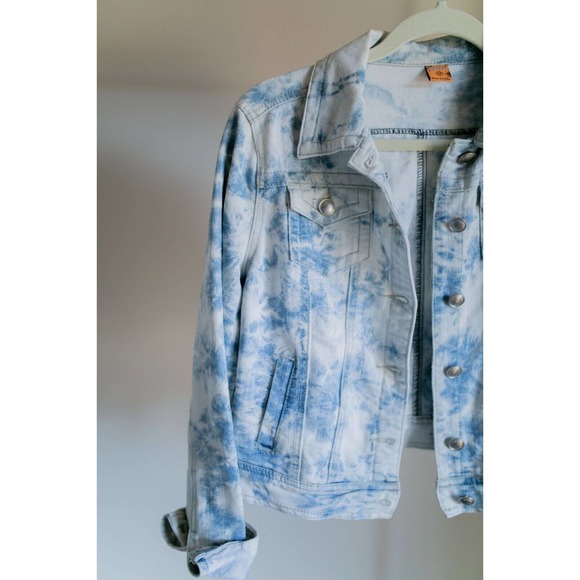 Jou Jou Jean Jacket Women's Stretch Tie Dye Denim Coat Juniors Trucker Jacket M - Picture 1 of 9